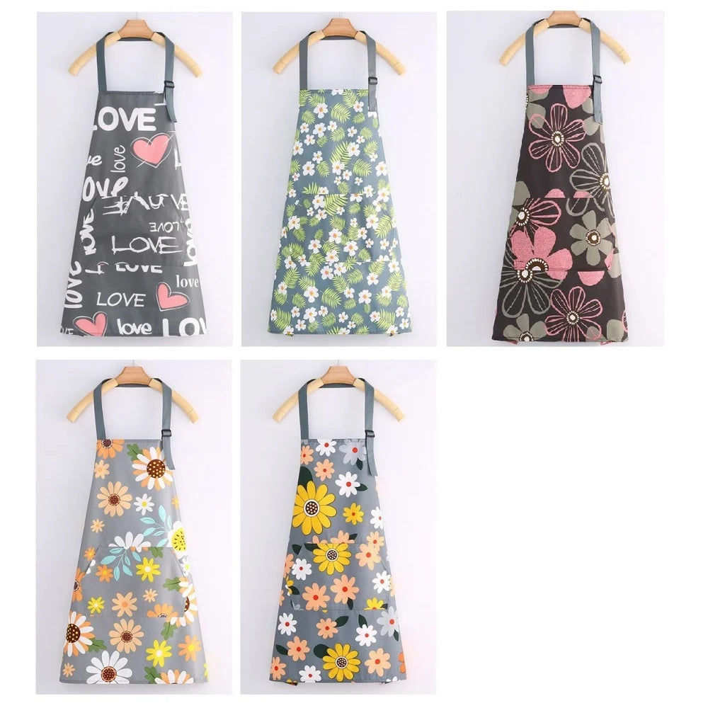 tablier cuisine imperméable fleurs colorées poche ajustable gris rose moderne