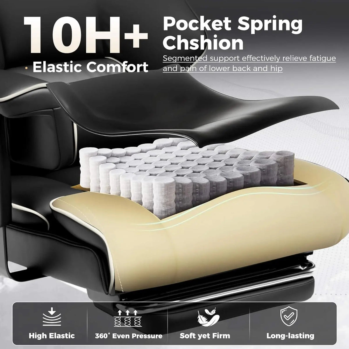 fauteuil noir simili cuir moderne roulettes oreiller supplémentaire basse hauteur