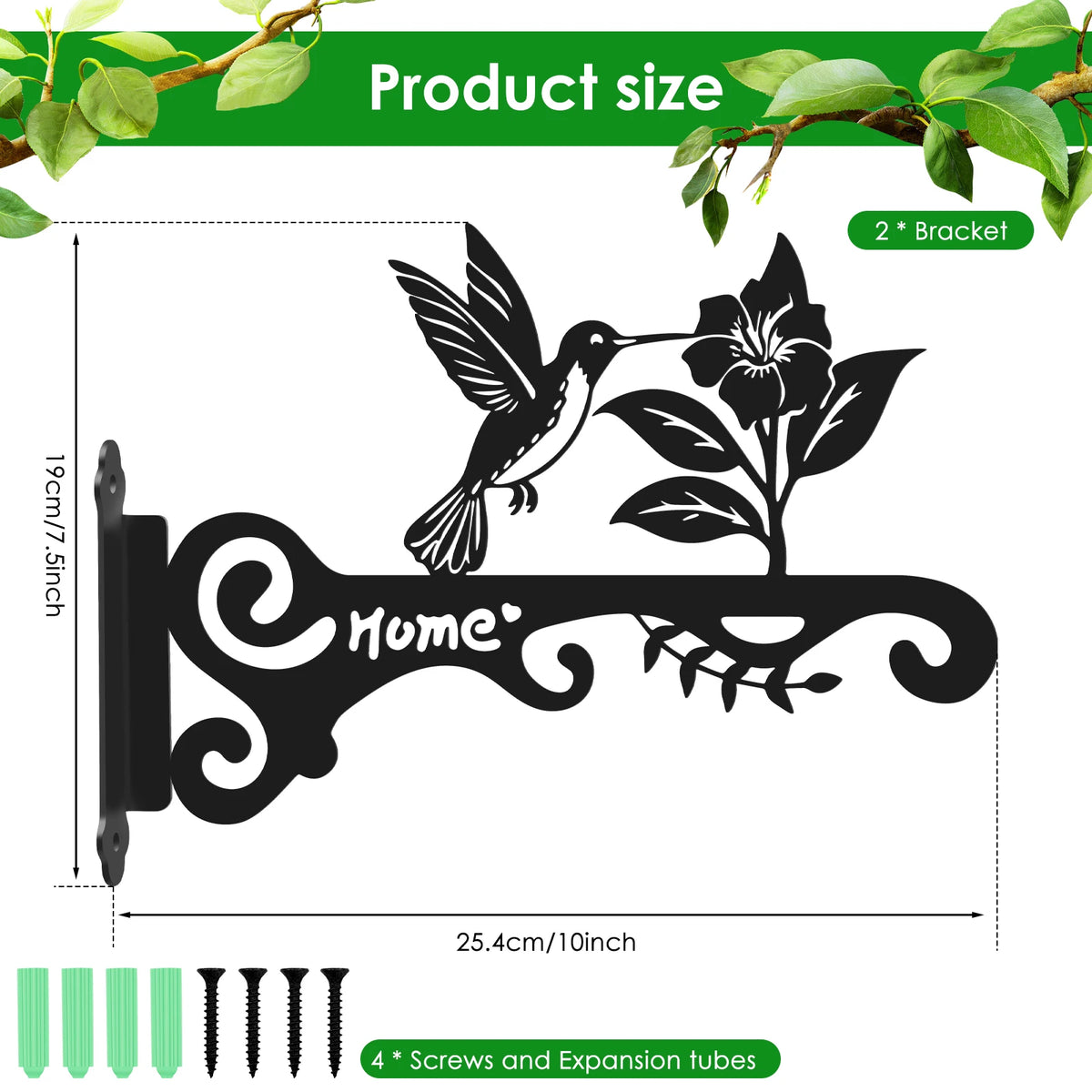 support mural suspension feuilles stylisées artisanal vis noires vis vertes vintage noir rustic