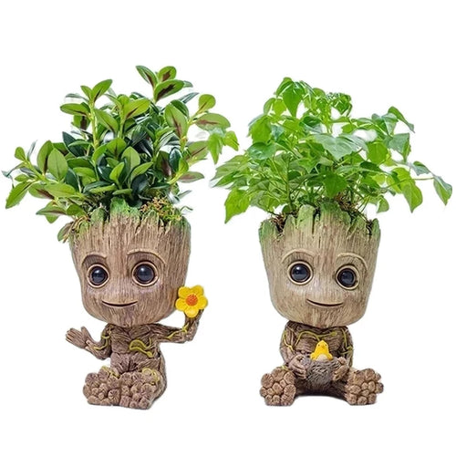 cache pot forme personnage animé décoration plante fleur jaune petit objet