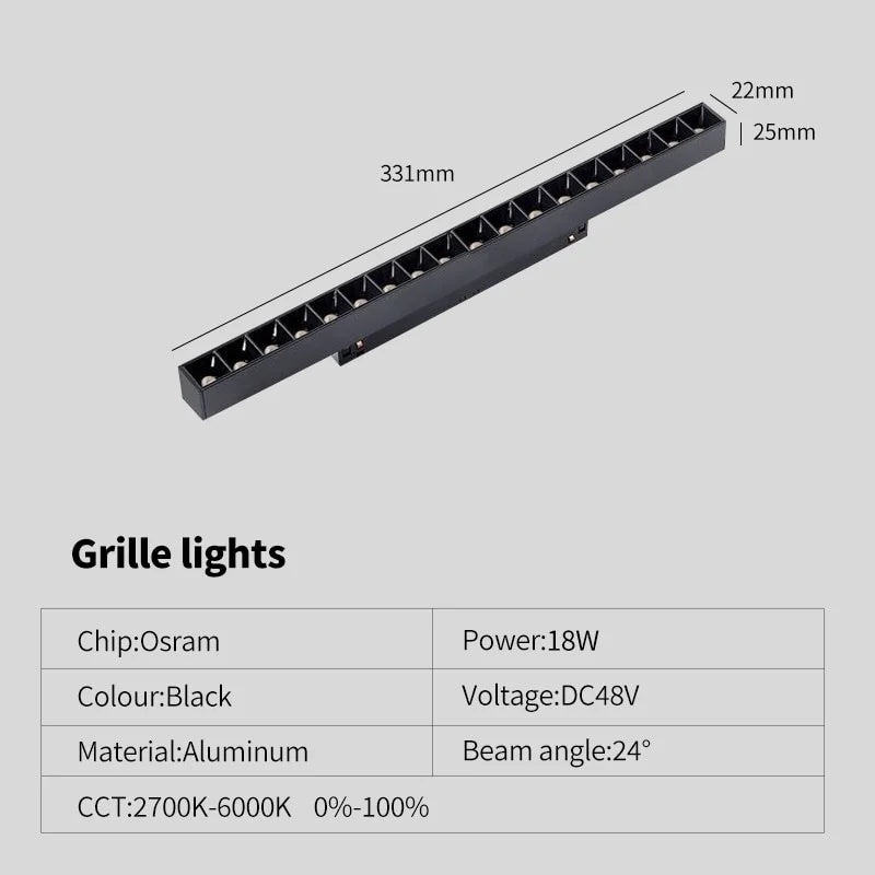 système éclairage led rail moderne noir barres lumineuses spots connecteurs dimmable 48v 220v