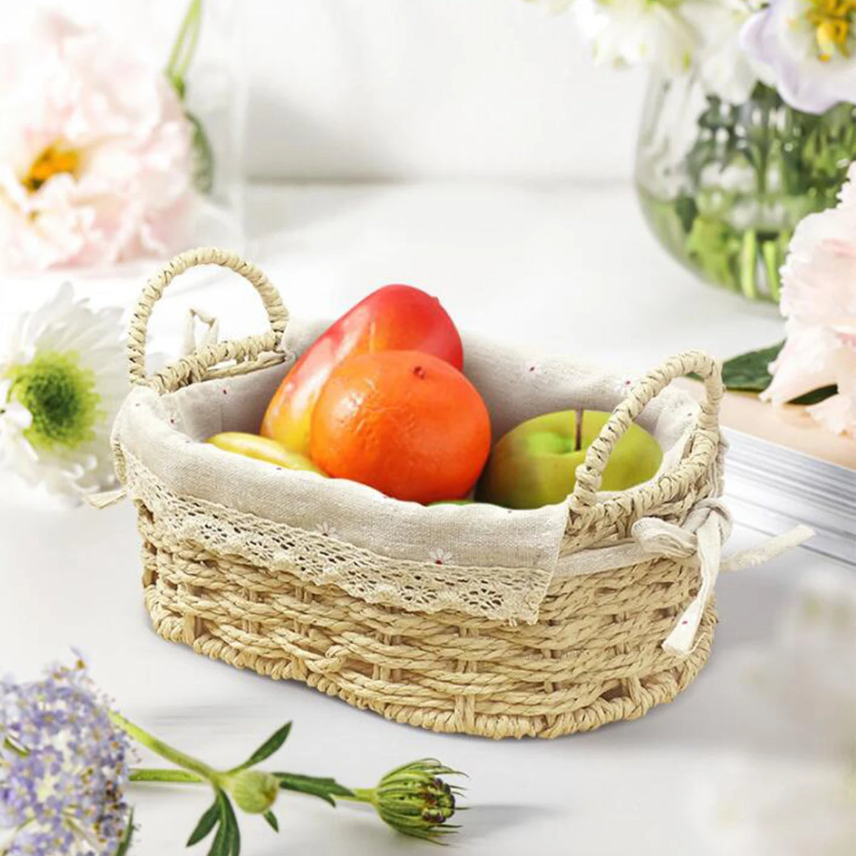 panier tissé main poignées rangement fruits légumes rustique artisanal naturel beige