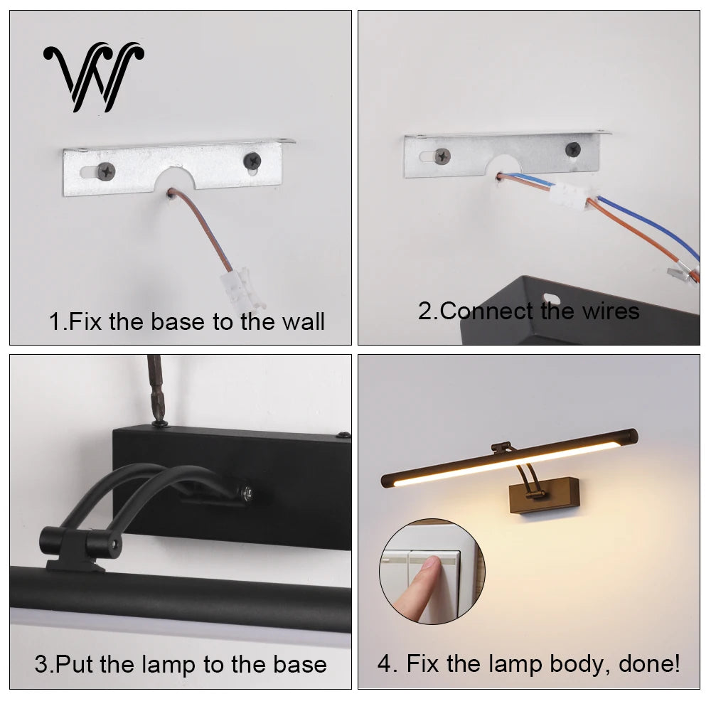 lampe poser moderne 150mm noir base murale 10w 20w led chambre coucher