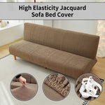 Housse de canapé-lit extensible en Jacquard couleur chocolat sur un canapé moderne