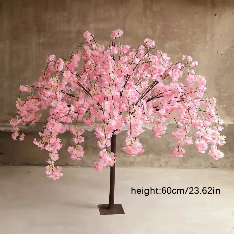 décoration intérieure arbre artificiel cerise fleurs rose blanc champagne naturel élégant mariage anniversaire