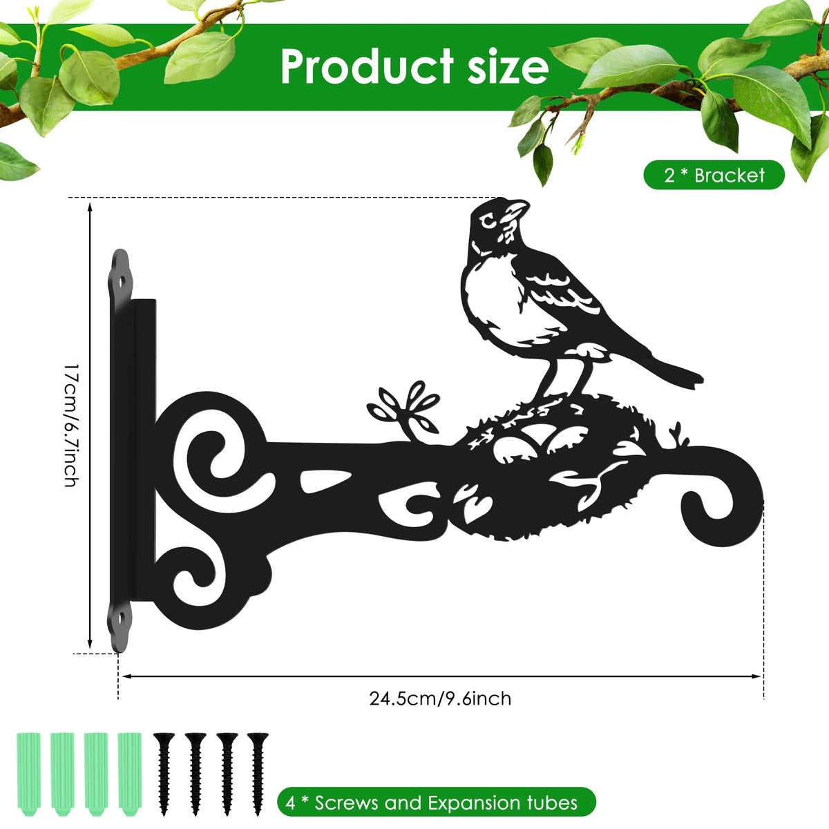 support mural suspension feuilles stylisées artisanal vis noires vis vertes vintage noir rustic