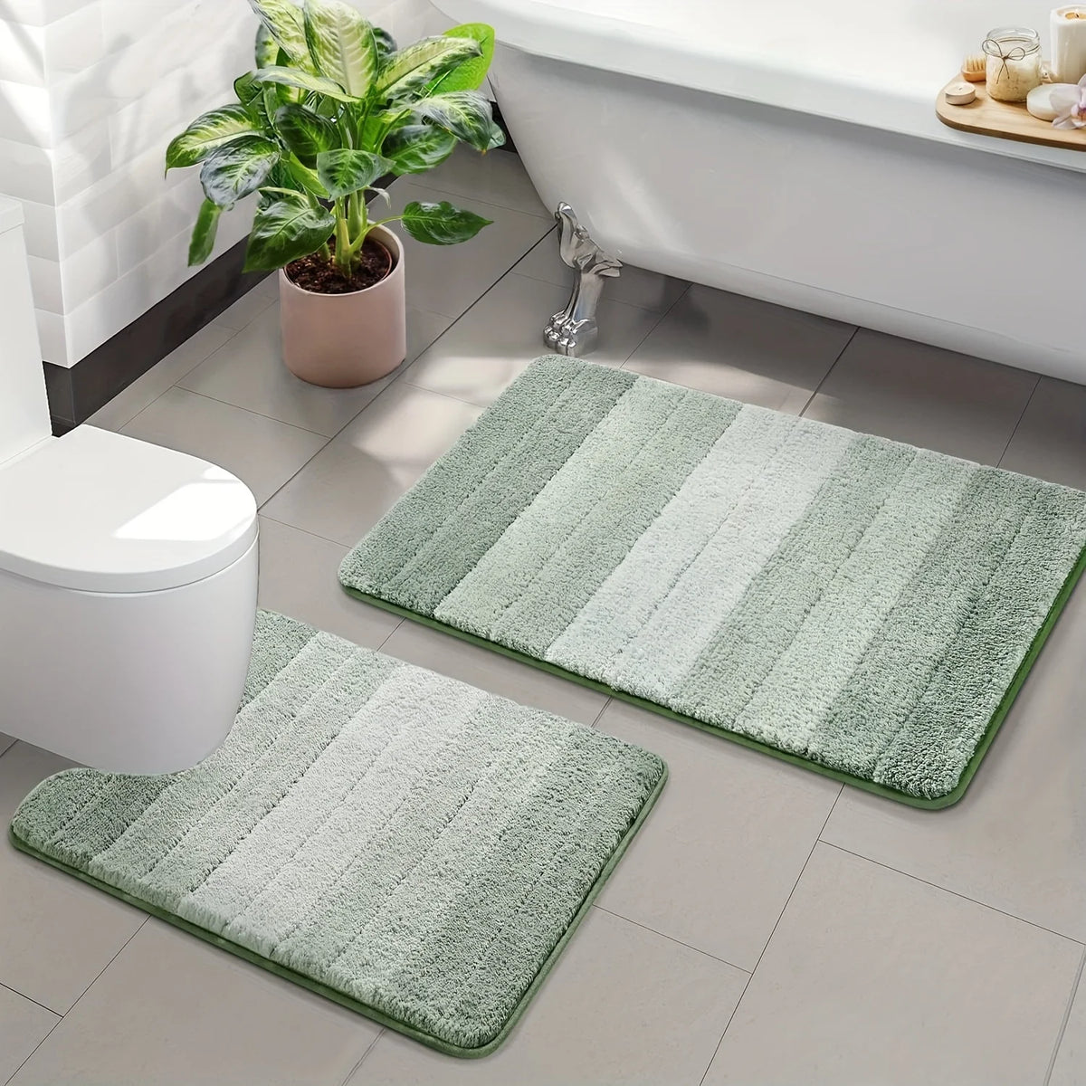 tapis bain shag vert clair gris moderne antidérapant lavable machine texture duveteuse ensemble tailles