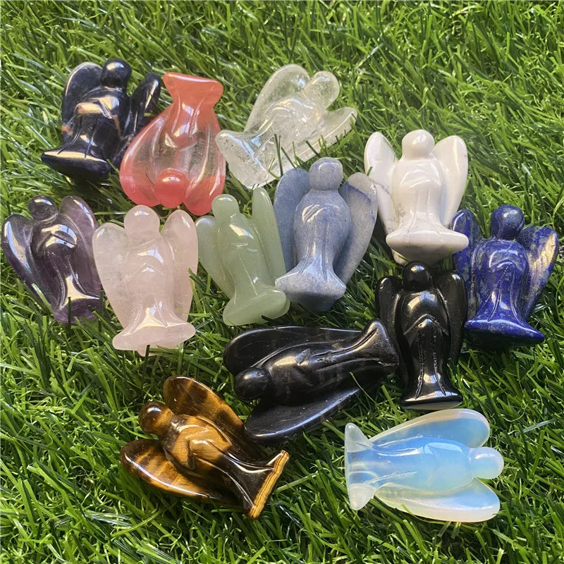 décoration maison statue ange gardien cristal naturel quartz rose améthyste opale jade ornement étagère