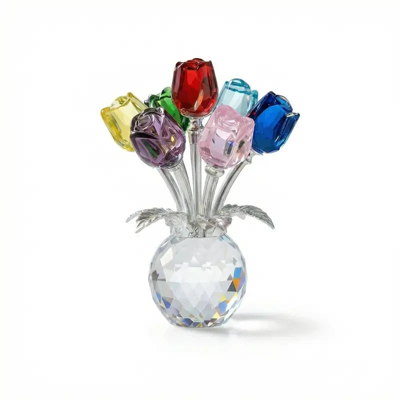 bouquet roses artificielles couleur transparent vase verre moderne décoratif rouge jaune violet bleurose