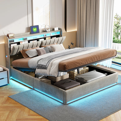 Lit coffre capitonné velours avec éclairage LED intégré