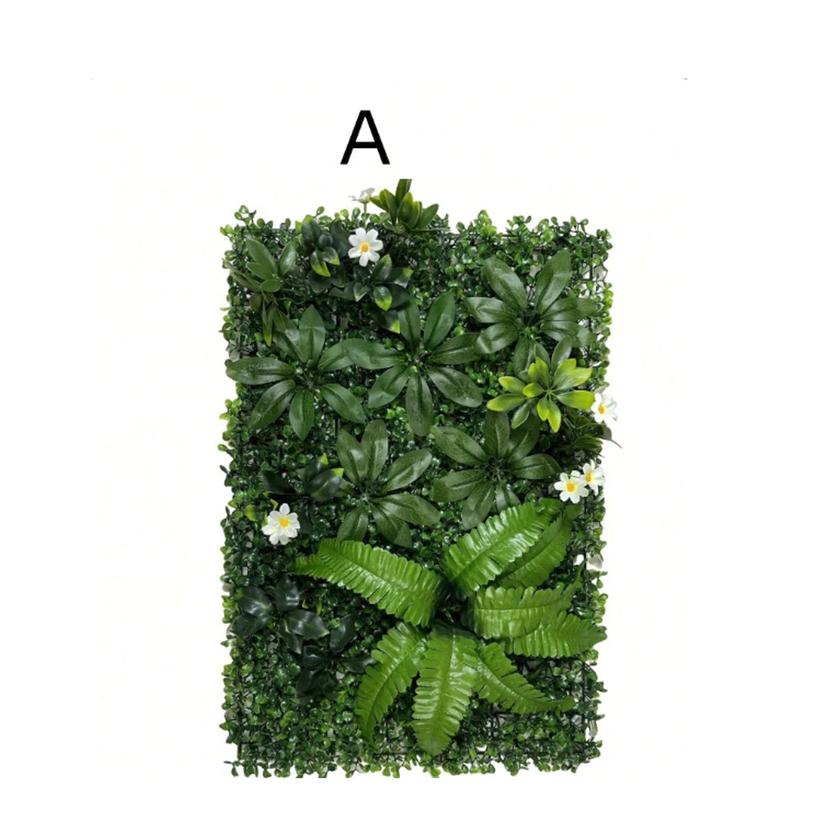 panneau végétal artificiel feuilles diverses fleurs blanches moderne décoration extérieure herbe verte opacité naturelle