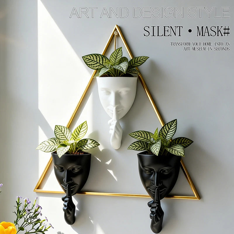 décoration murale moderne cache plantes masque blanc noir résine art contemporain texture granuleuse