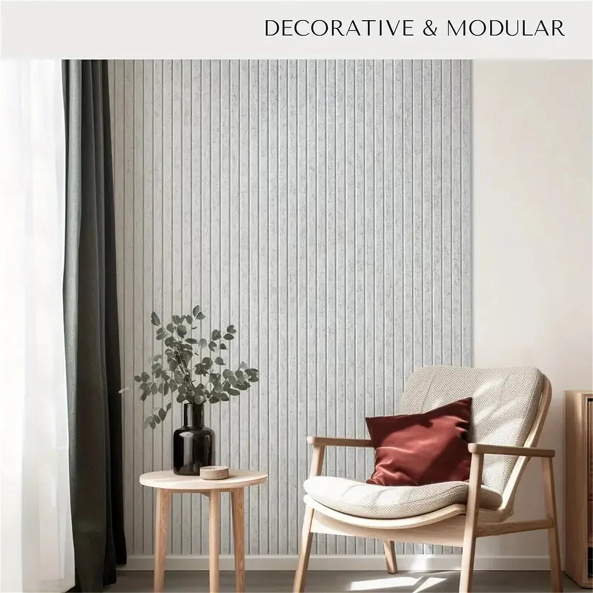 panneau décoratif moderne gris clair rayures verticales adhésif tuiles feutre 30cm salon chambre