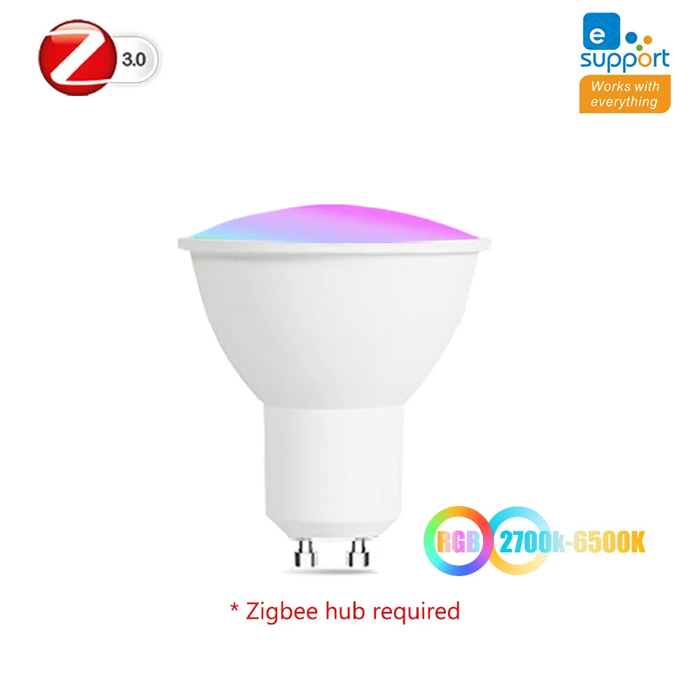 ampoules led intelligentes gu10 rgb blanc modernes controle zigbee app mobile 5w 249 2000lm