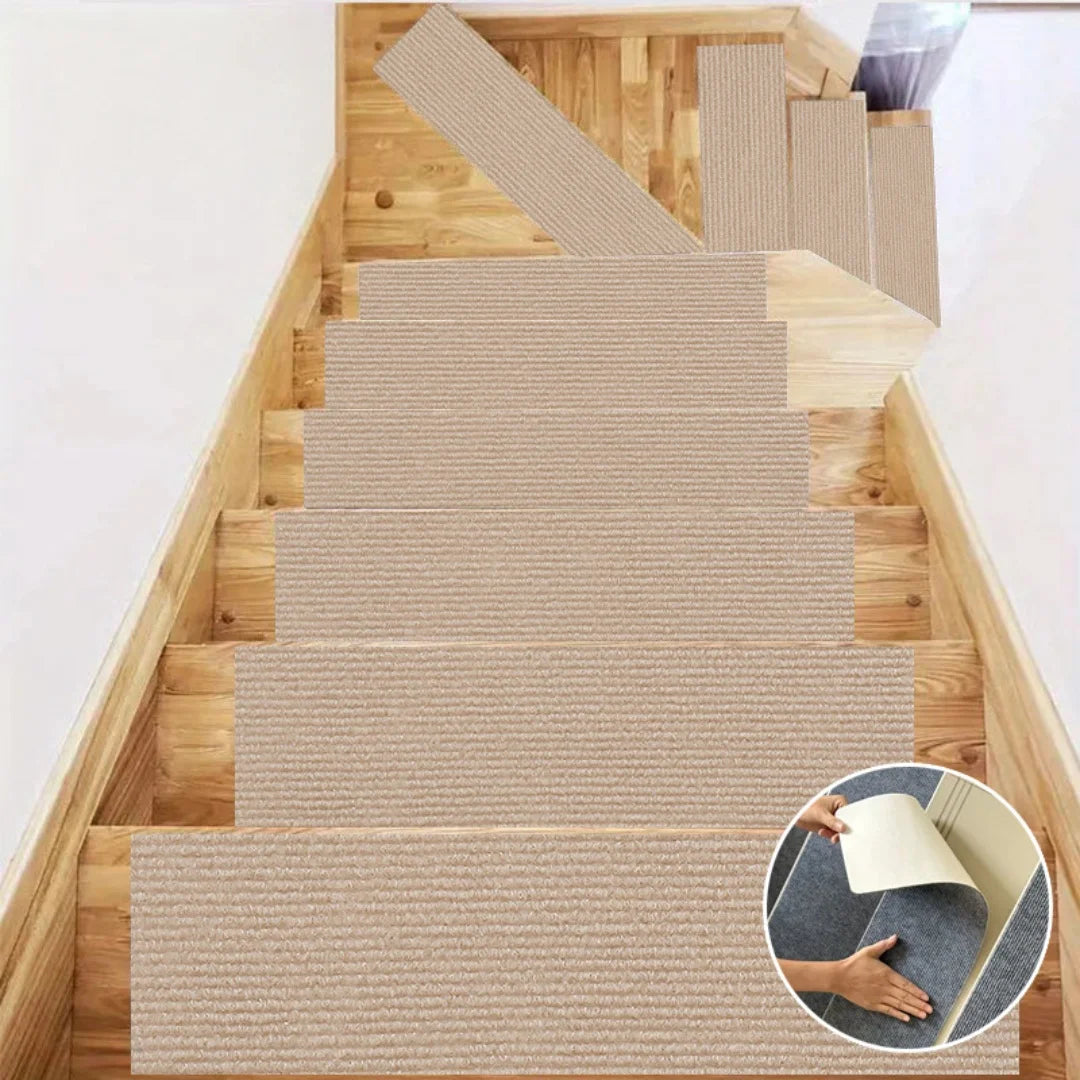 tapis marches escalier antidérapants moderne adhésif gris beige texturé absorbant 80x20cm