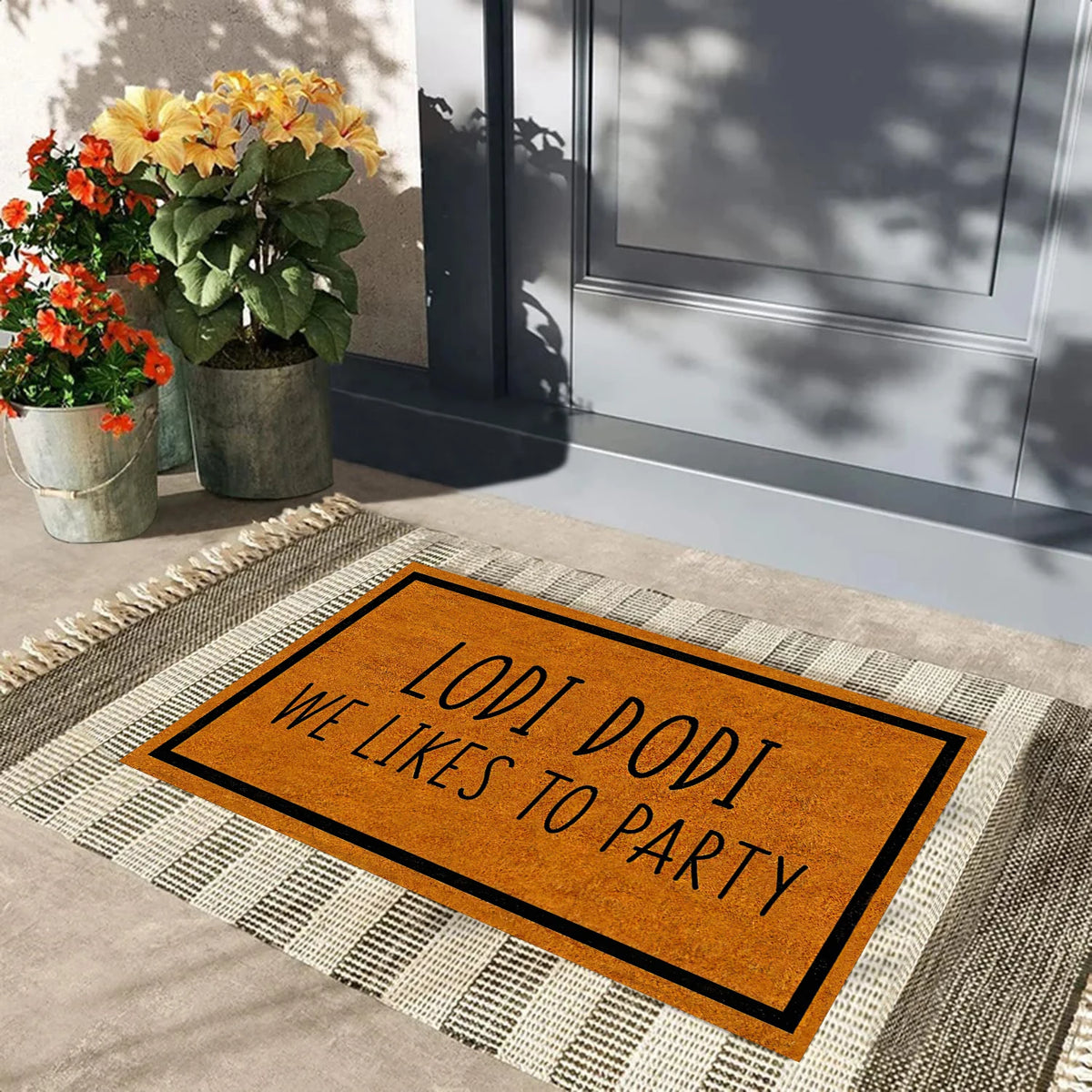 tapis antidérapant caoutchouc porte bienvenue décontracté humoristique extérieur blanc orange