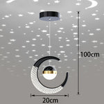 lampe suspendue moderne or noir étoiles croissant lune cristal spatial décoration chambre salon