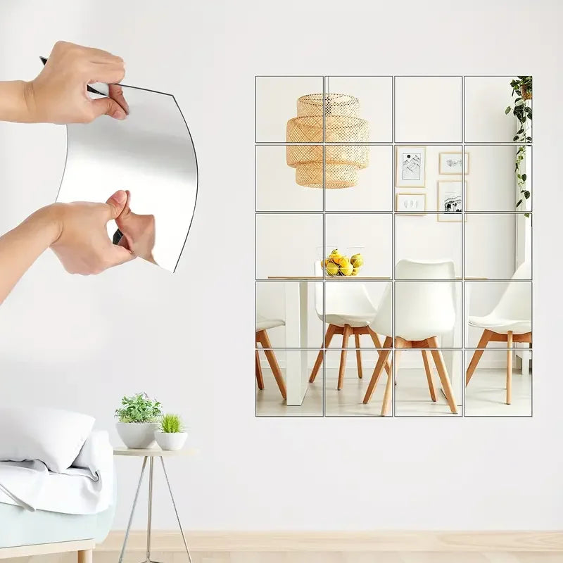 miroirs autoadhésifs argentés modernes sans verre 20cm muraux lisses opaques decoration interieur mariage pieces