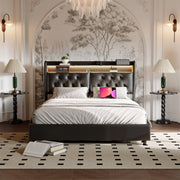 Lit double 180x200 avec tête de lit LED et rangements intégrés pour chambre moderne