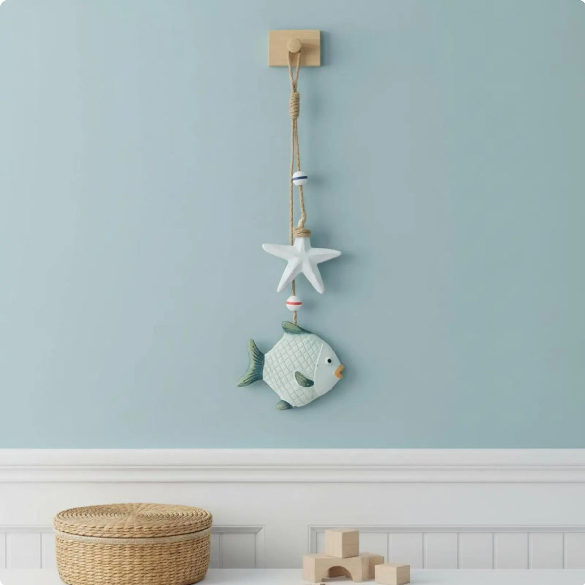 décoration murale marine étoiles mer hippocampes poissons corail rustique crochet mural blanc bleuclair