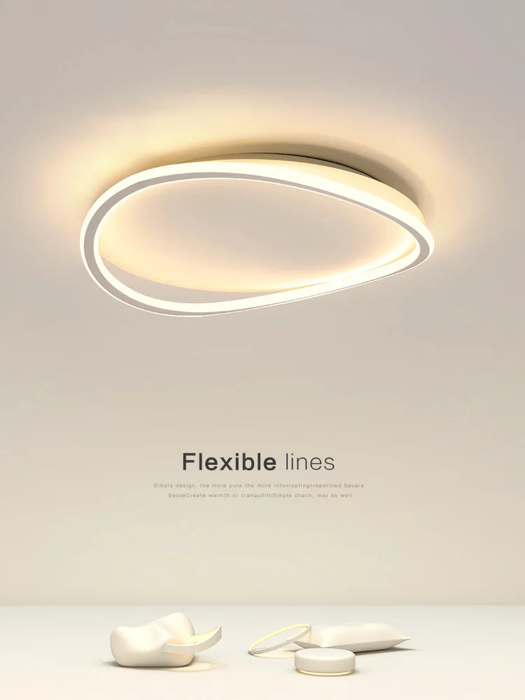 Luminaire LED moderne blanc ovale anneau concentrique frosted minimaliste