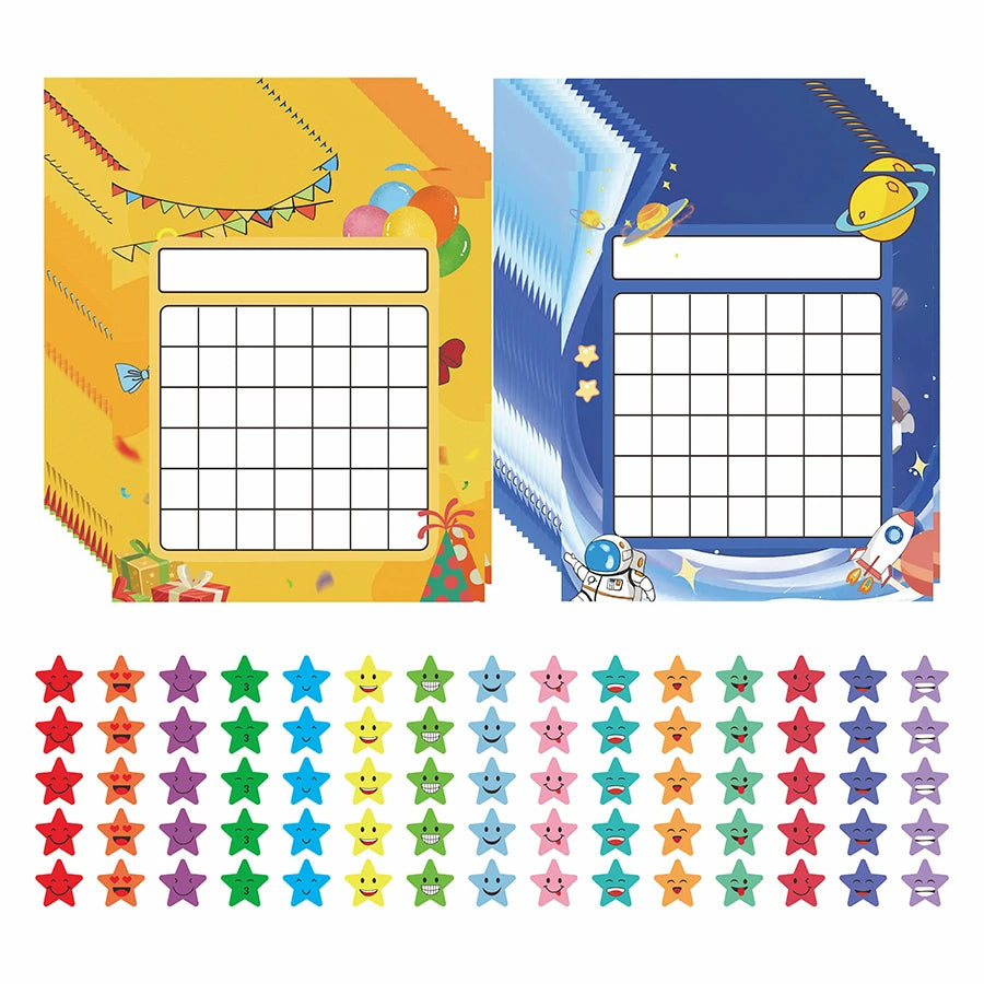 calendrier mural enfantin festif spatial étoiles ballons planètes autocollants colorés comportement positif tâches