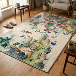 tapis animé personnages multicolore illustration moderne fond texturé pokémon luffy chambre salon