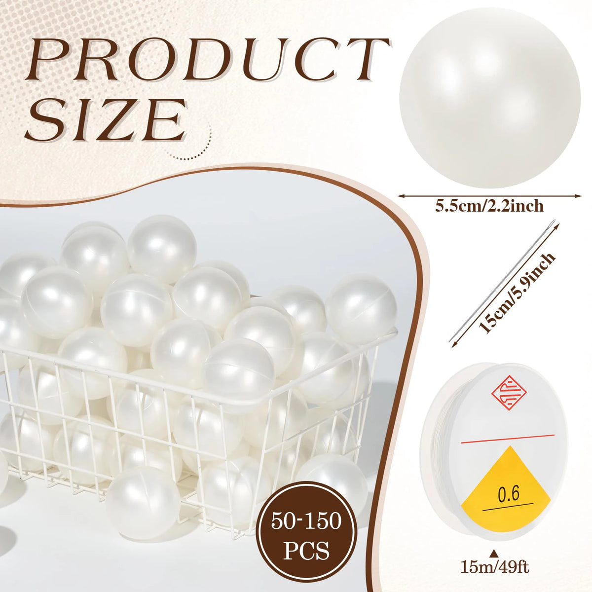 blanches opaques classiques mariage anniversaire décoration suspendue aiguille fil rondes lisses 100pcs 15m