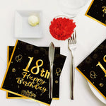 serviettes jetables anniversaire noires dorées ornementations élégantes fêtes confettis ballons cadeaux 20 pièces