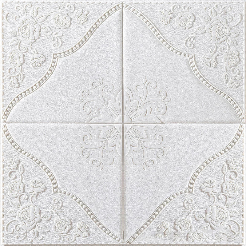 plaque décorative florale relief blanc marron beige rose bleu clair classique ornement auto adhésive