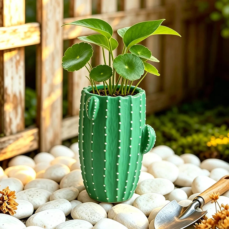 cache pot résine cactus épines relief moderne plante verte décoration chambre table
