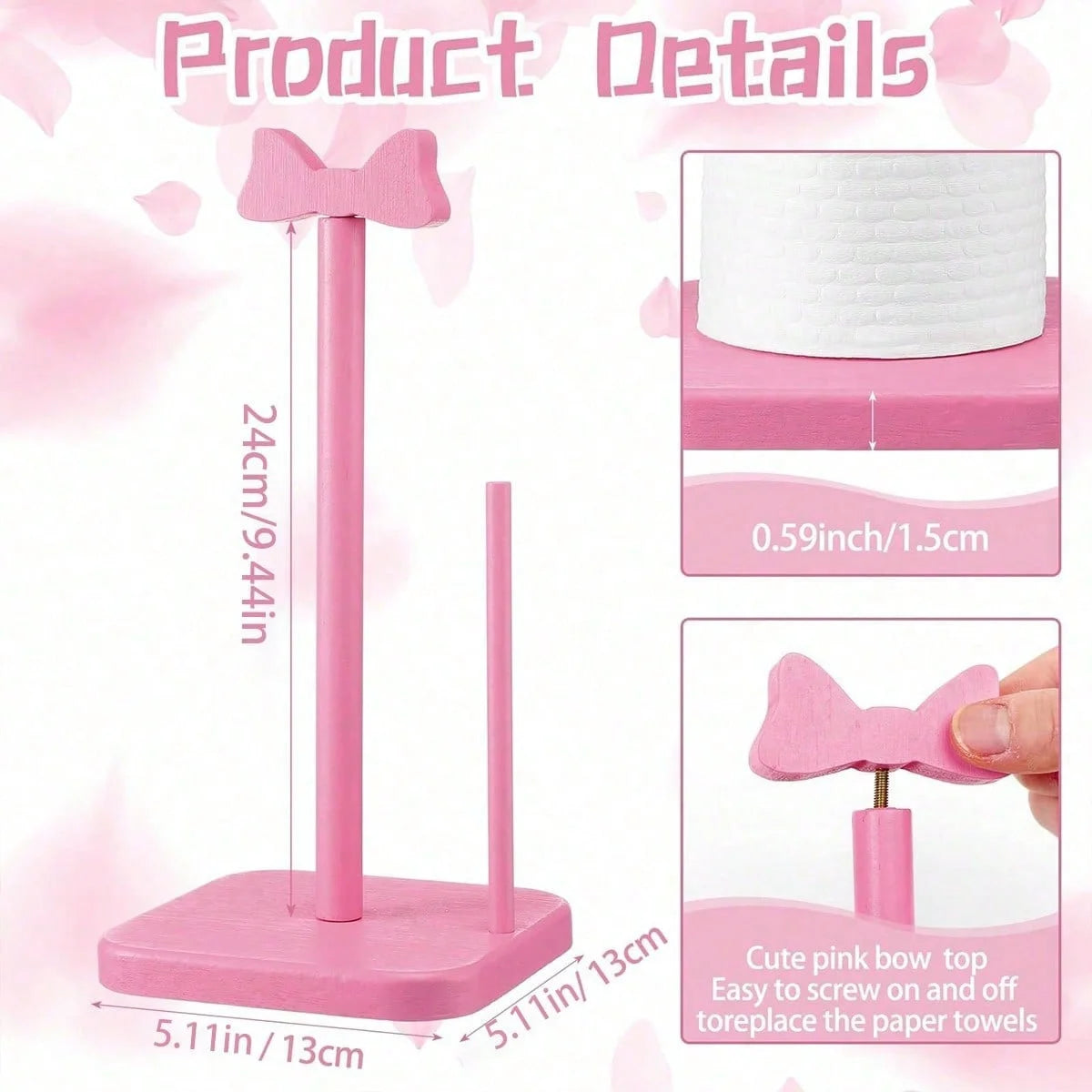 support serviettes papier bois rose moderne nœud clips salle bain cuisine