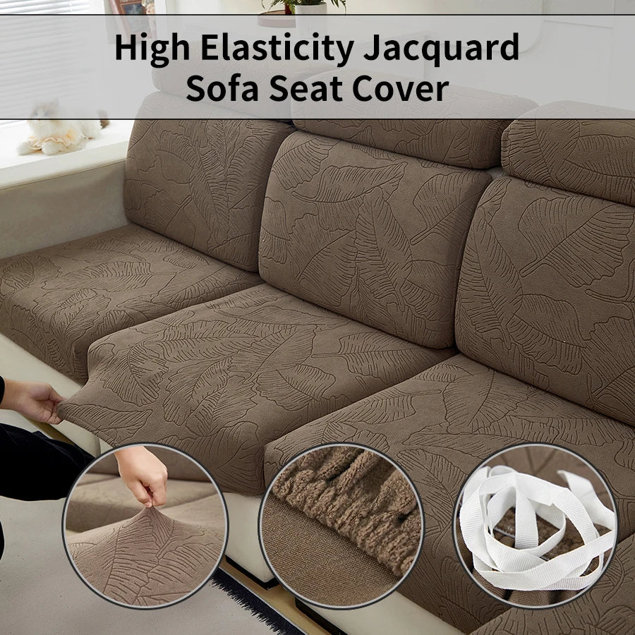 housse canapé moderne marron beige motif feuilles jacquard protection salon élastique lavable machine