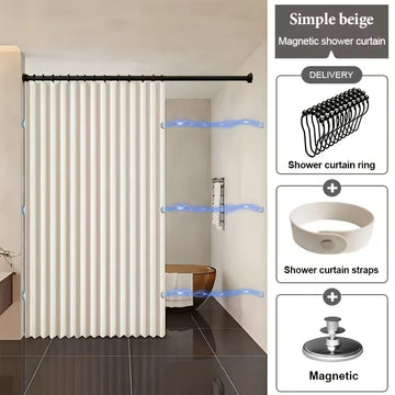 cabine douche pliante rideau polyester tufté beige gris bleu marine rayures verticales moderne tringle