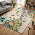tapis animé personnages multicolore illustration moderne fond texturé pokémon luffy chambre salon