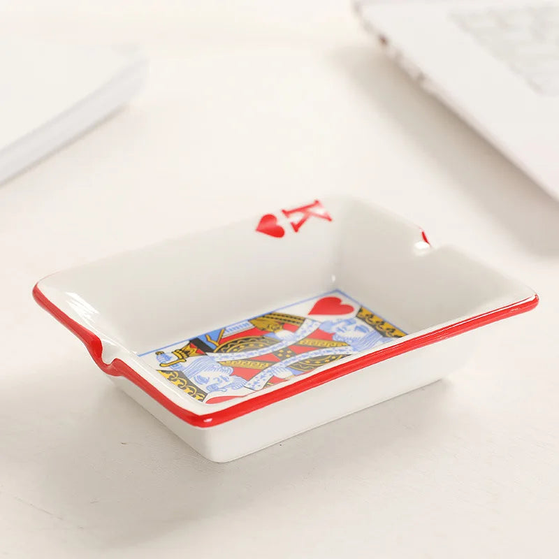 cendrier céramique blanc rouge carte cœur classique poker salon ornement cadeau homme erotique