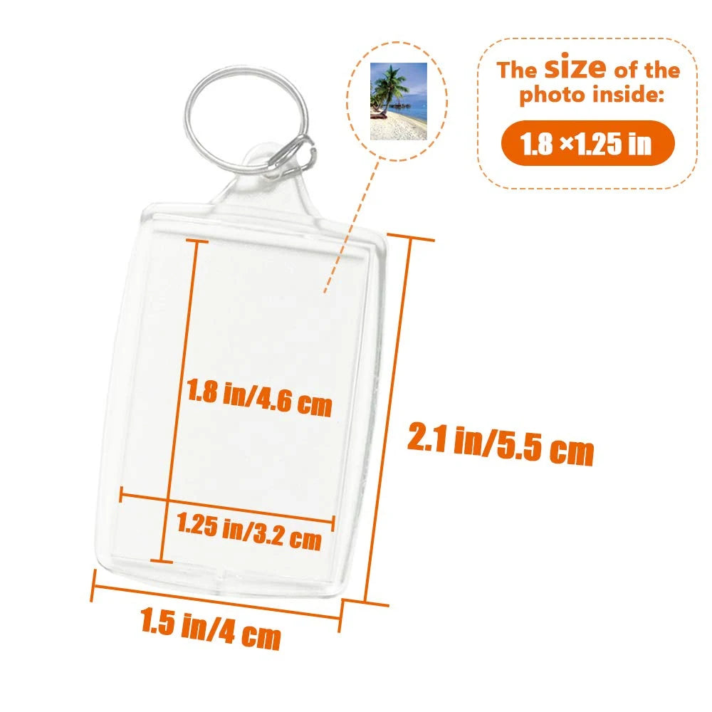 porte clés cadre photo acrylique anneau photo moderne rectangulaire transparent photo acier inoxydable