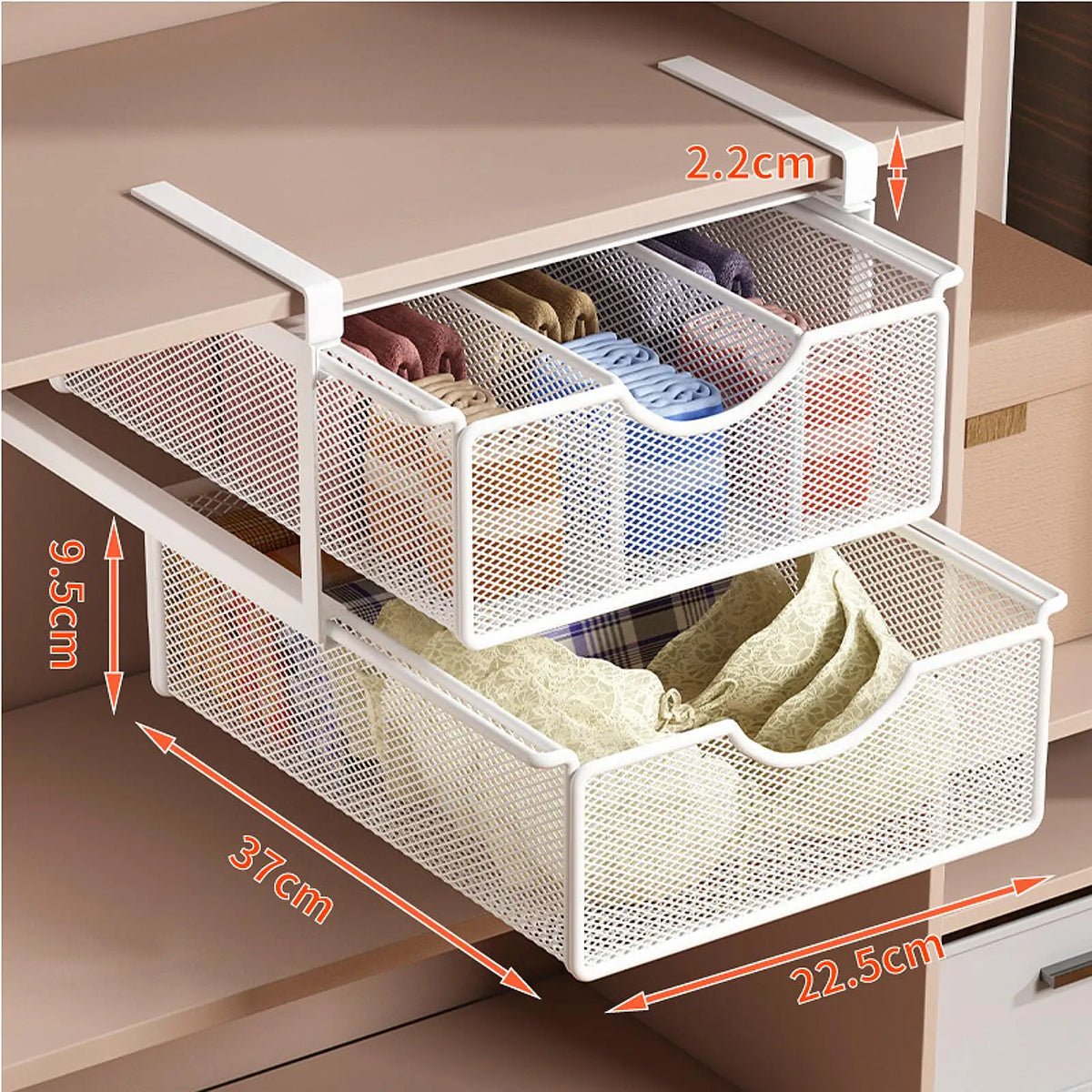paniers rangement blanc noir maille métal coulissant clips sous armoire moderne économie place