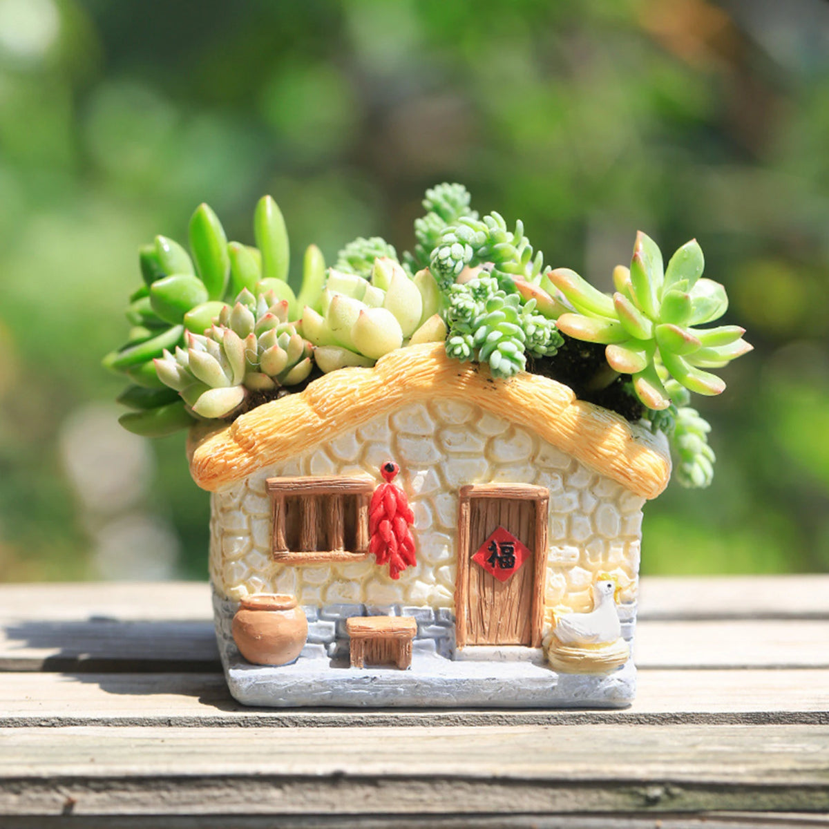 pots plantes résine imitation pierre succulentes figurine coq décoration maisonnette rustique miniature