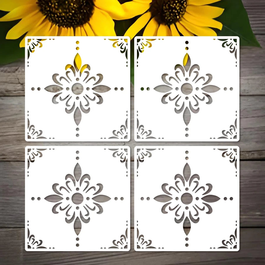Stencil floral artisanal opacique adhésif pièces blanc détaillé peinture decoration murale