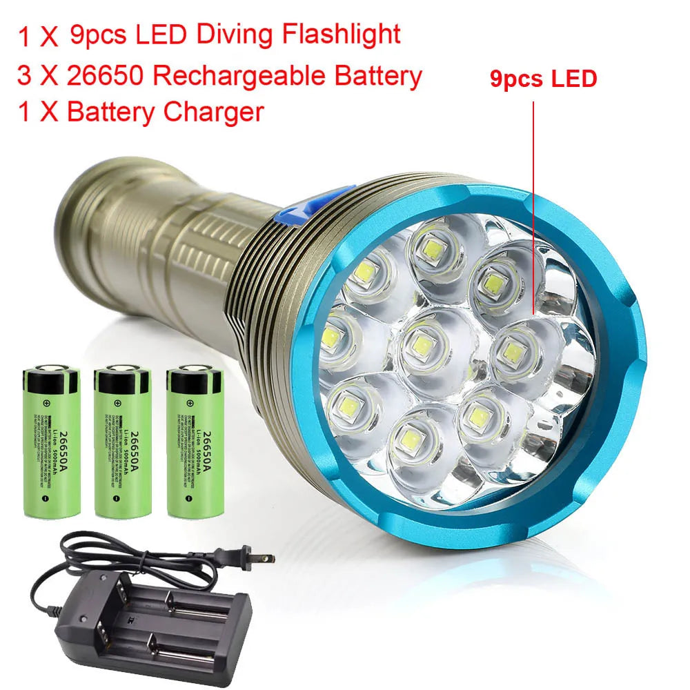 lampe torche rechargeable led blanc jaune mode stroboscope alliage aluminium robuste doré bleu
