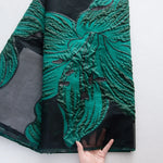 tissu polyester nylon largeur 51 dentelle jacquard floral élégant noir violet vert mariage formal