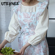 Tablier de cuisine en coton imperméable à volants élégant pour femme, design croisé et plissé