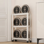 étagère mobile blanche trois plateaux moderne roulettes cuisine porte réfrigérateur