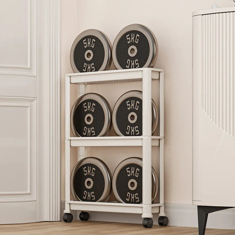 étagère mobile blanche trois plateaux moderne roulettes cuisine porte réfrigérateur
