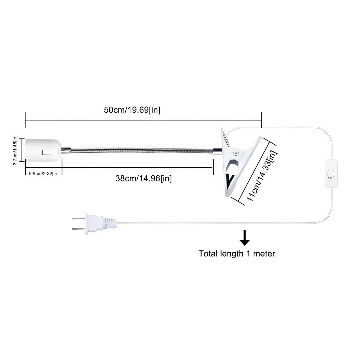 lampe pince flexible blanc moderne socle E27 interrupteur filaire prise US EU minimaliste
