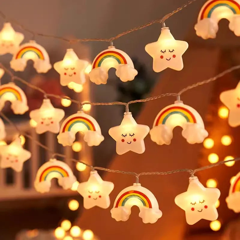 guirlande lumineuse étoiles nuages enfants blanc translucide décoration saint valentin fête auto alimentée led