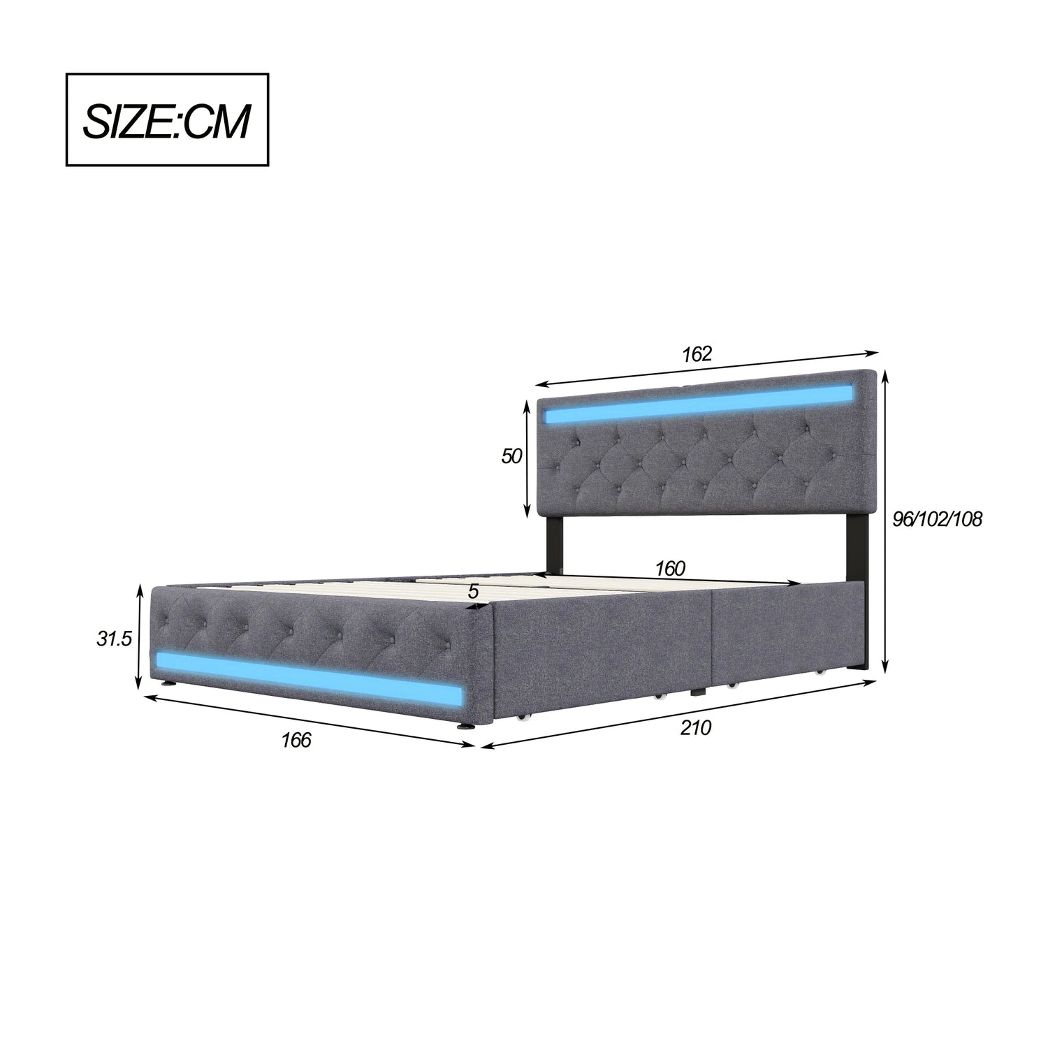 Tiroirs de rangement du lit avec roulettes pour un accès facile