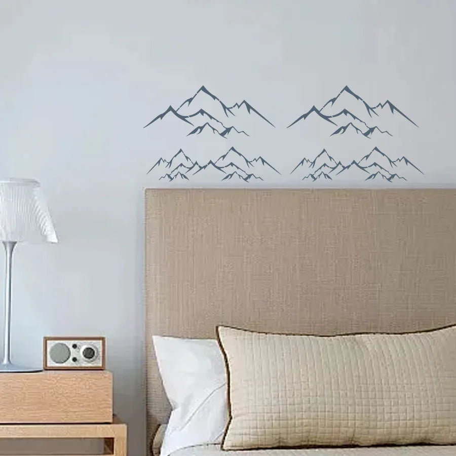 sticker adhésif montagne minimaliste gris marron noir artisanal chambre décoration graphique