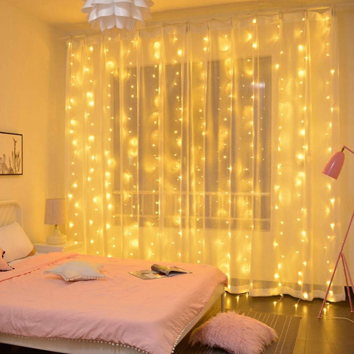 rideau lumineux led blanc chaud blanc froid multicolore points lumineux moderne télécommande câble usb